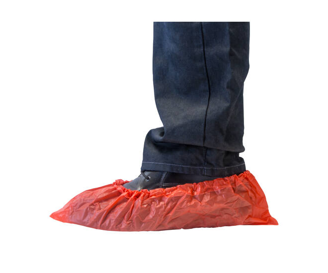 HYGOCLEAN® overschoen CPE rood 70Mu geruwd